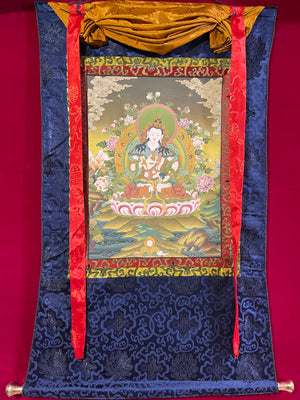 Vajrasattva Thangka in Silk Brocade